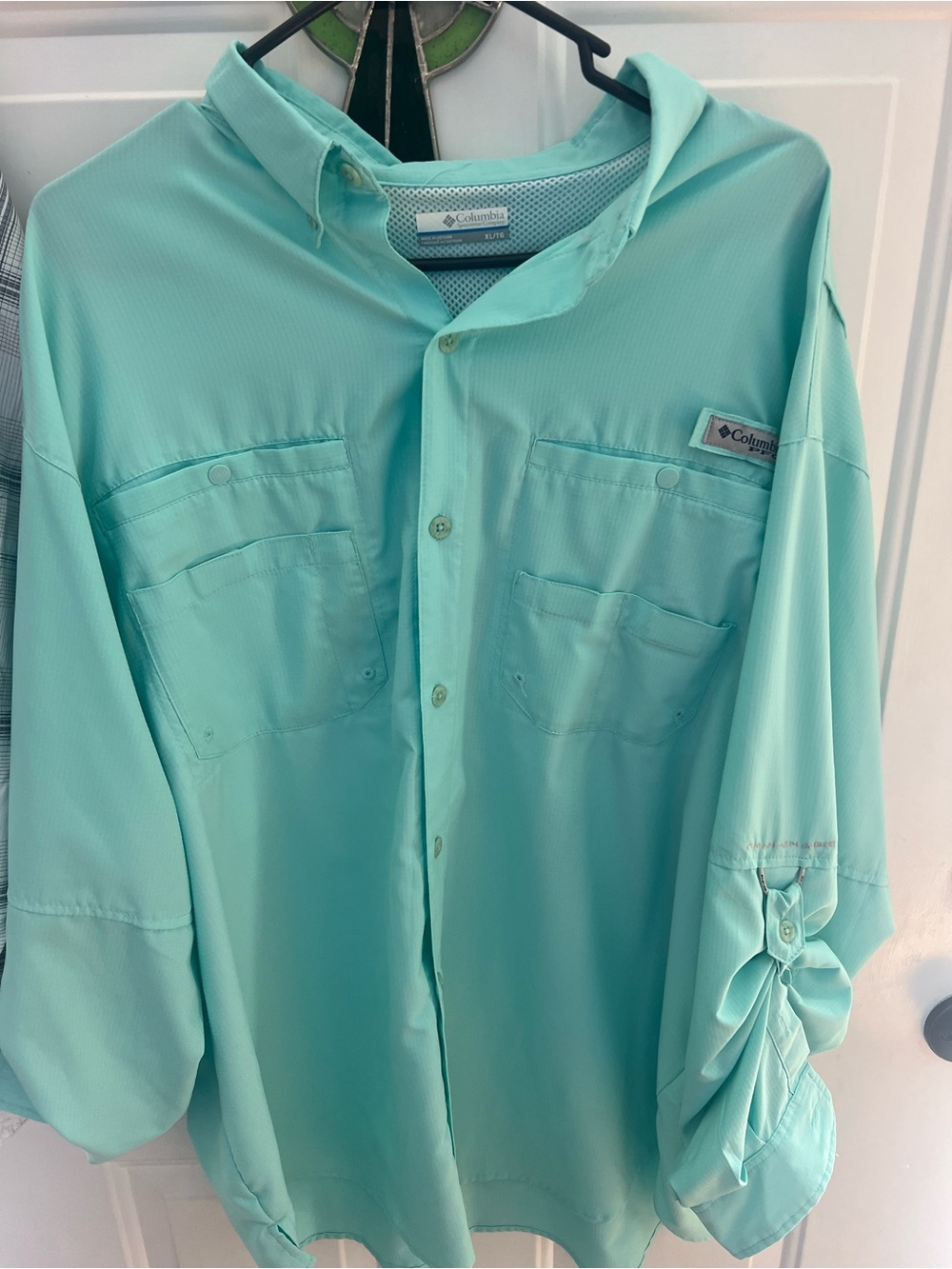 Columbia Mens' Mint Green Button-Front Sun Shirt - Picture 3 of 5